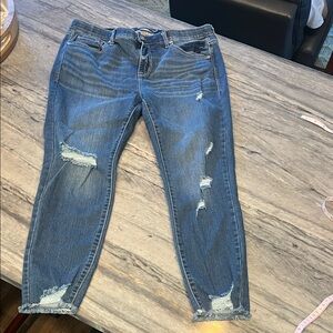 Torrid Blue Distressed Cropped Jeans